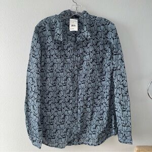 NWT Fresh Produce Women's Sz XL Navy Blue Print Cotton Button Up Shirt Blouse